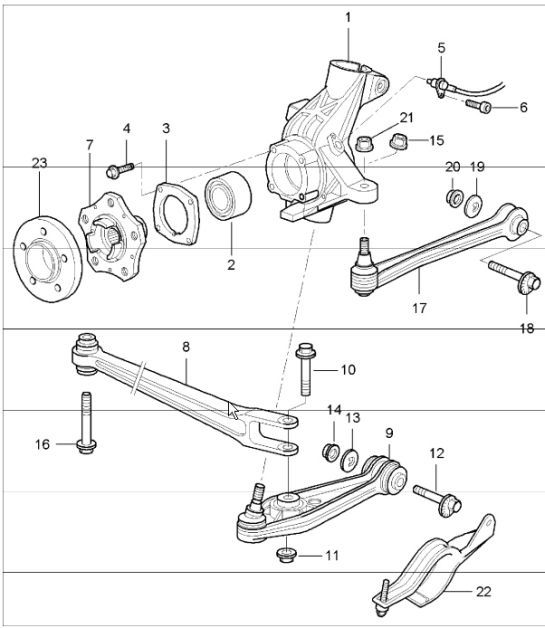 Diagram 501-00 Porsche Cayenne 9PA (955) 2003-2006 Rear Axle