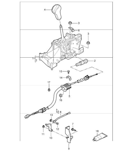 Diagram 701-01 Porsche Cayman 718 2.0L Manual (300Bhp) Hand Lever System, Pedal Cluster 