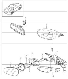 interior mirror, door mirror 987 Boxster / Boxster S 2005-08 interior mirror, door mirror 987 Boxster / Boxster S 2005-08