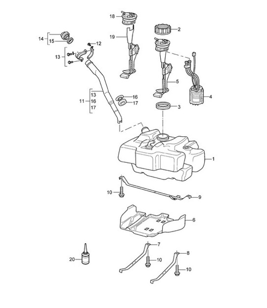 Diagram 201-000 Porsche Cayman 987C/981C (2005-2016) Fuel System, Exhaust System