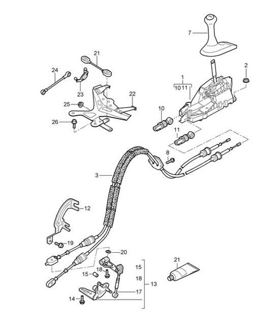 Diagram 701-000 Porsche 997 (911) MK2 2009-2012 Hand Lever System, Pedal Cluster 