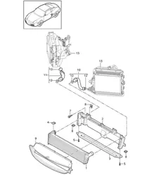 Radiatore per liquido refrigerante (Modello: A121,A120) - Centrale, (PR:250,183, 480) - 987C.2 Cayman 2.9L / 3.4L 2009-12