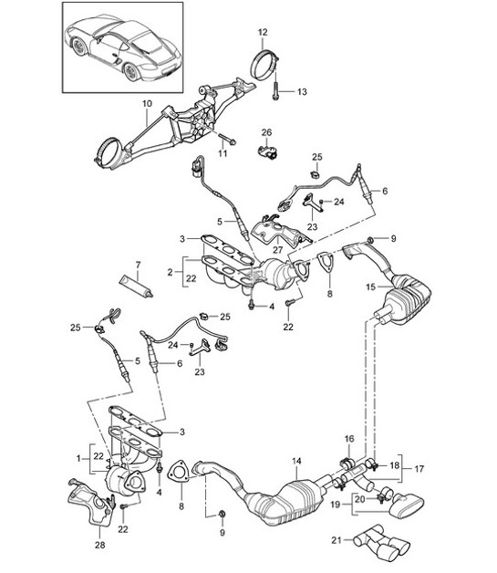 Diagram 202-000 Porsche Cayenne Turbo S 4.5L 2006>> Fuel System, Exhaust System