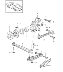 Essieu arrière / Support de roue / Guide / Moyeu de roue 987C.2 Cayman 2009-12