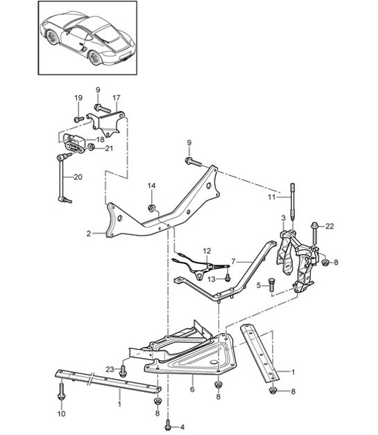 Diagram 501-001 Porsche Cayenne 9PA1 (957) 2007-2010 Rear Axle