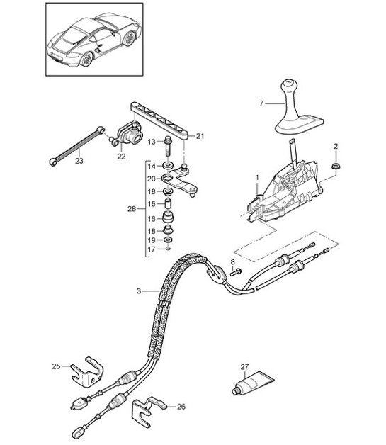 Diagram 701-000 Porsche Cayenne GTS V8 4.8L Benziner 400 PS Handhebelsystem, Pedalgruppe 