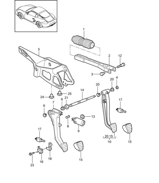 Diagram 702-000 Porsche Cayenne 9PA1 (957) 2007-2010 Hand Lever System, Pedal Cluster 