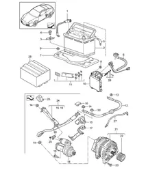 Batterie / Distributeur d'énergie / Démarreur / Alternateur 987C.2 Cayman 2009-12