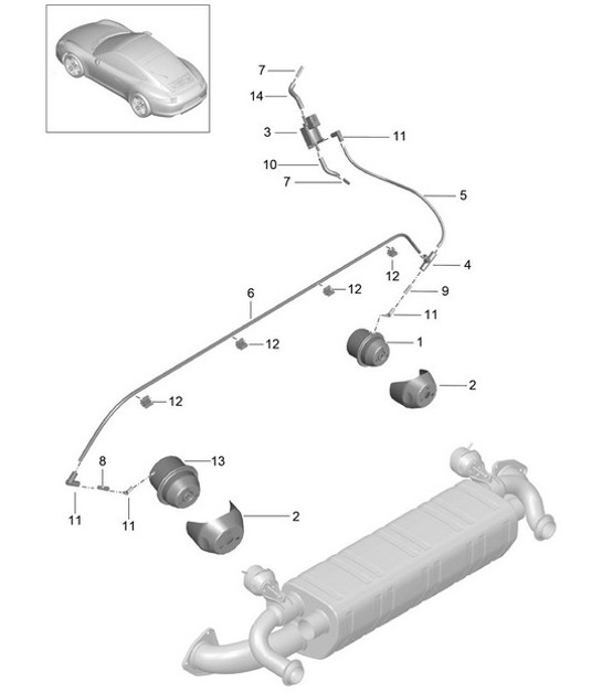 Diagram 202-010 Porsche 997 (911) MK1 2005-2008 Fuel System, Exhaust System