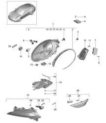 Scheinwerfer / Zusatzscheinwerfer / Blinker / Seitenmarkierungsleuchte / Blinkerverstärker (PR: 601 Xenon-Beleuchtungssystem) 991.1 2012-16