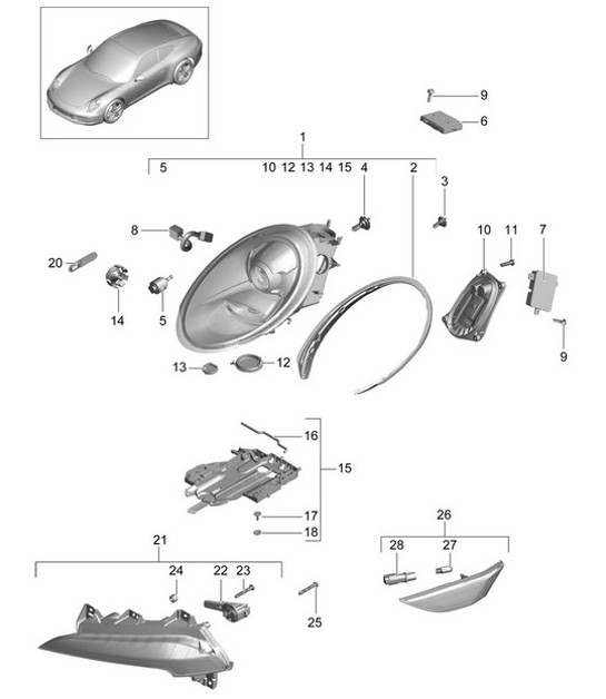 Diagram 905-000 Porsche 991 (911) MK1 2012-2016 Electrical equipment