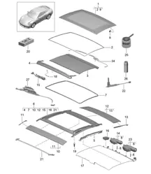Tetto in vetro - PR:653, Tetto apribile in vetro con rivestimento esterno - 991.2 Carrera 2017-19