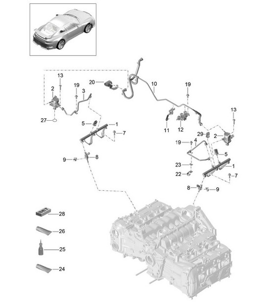 Diagram 107-005 Porsche 996 C4 3.6L 09/01-2005 Engine