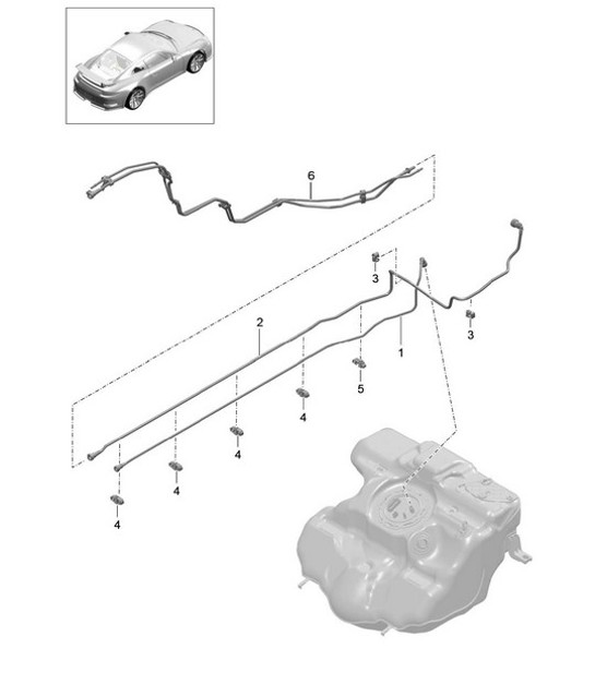 Diagram 201-005 Porsche Cayenne Turbo S 4.5L 2006>> Fuel System, Exhaust System