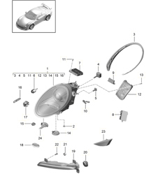 Headlights / Additional headlight / Turn signal indicator / Side marker light / Turn signal repeater - PR:603 - 991 GT3/RS 2018>> Headlights / Additional headlight / Turn signal indicator / Side marker light / Turn signal repeater - PR:603 - 991 GT3/RS 2018>>