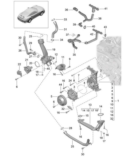 Diagram 105-000 Porsche 991 (911) MK1 2012-2016 Engine