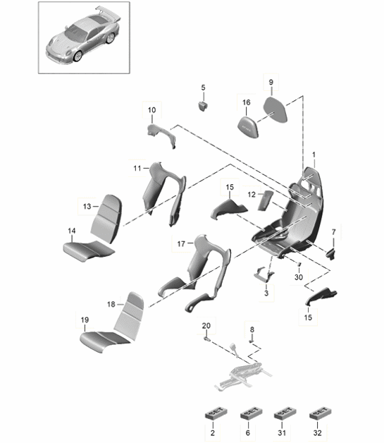 Diagram 817-010 Porsche 997 (911) MK2 2009-2012 Body