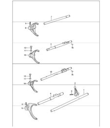 gear shift and rod shift fork for 993 CARRERA G50.20/21, 993 CARRERA 4 G64.20/21 (1995 onwards), 993 CARRERA RS G50.31/32/33 and 993 TURBO G64.51 1994-98 gear shift and rod shift fork for 993 CARRERA G50.20/21, 993 CARRERA 4 G64.20/21 (1995 onwards), 993 CARRERA RS G50.31/32/33 and 993 TURBO G64.51 1994-98