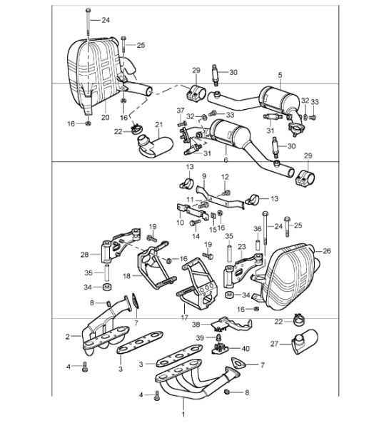 Diagram 202-01 Porsche 996 C4 3.4L 1997-08/01 Sistema di alimentazione, sistema di scarico