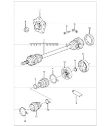 Antriebswelle und Radnabe für 996 M480 (6-Gang-Schaltgetriebe) F >>992S6 03555, F >>992S6 42147, F >>992S6 30713 und 996 M249 (Tiptronic) F >>992S6 03622, F >>992S6 42181, F >>992S6 30736