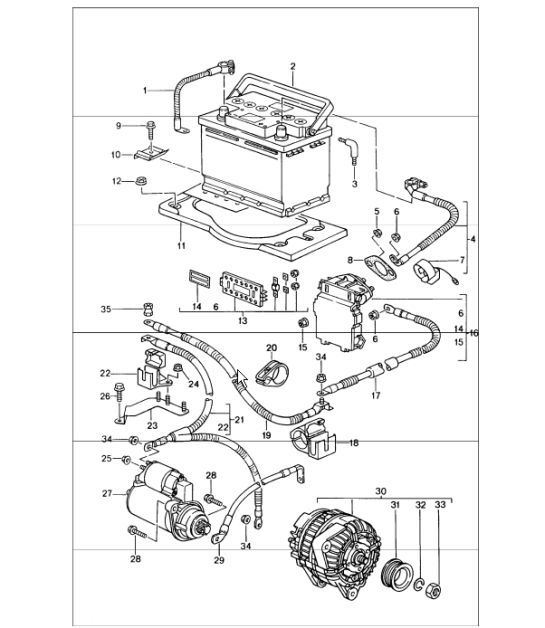 Diagram 902-05 Porsche 996 C4 3.4L 1997-08/01 Electrical equipment