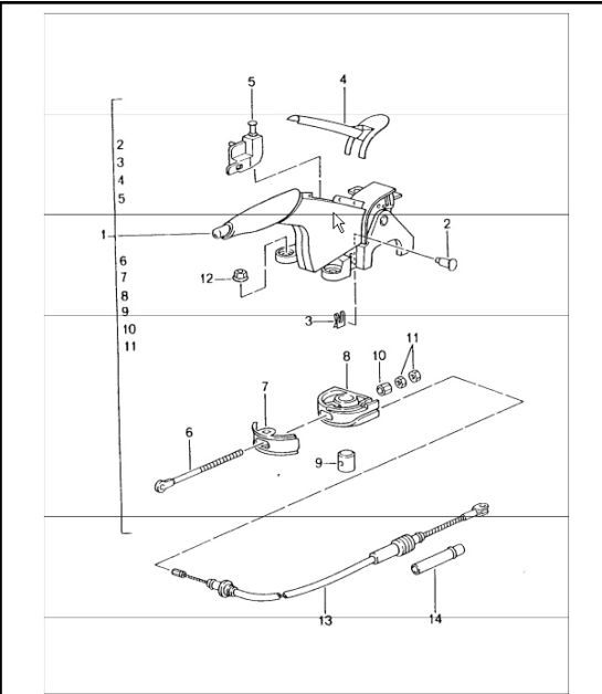 Diagram 701-05 Porsche 996 (911) (1997-2005) Sistema a leva manuale, gruppo pedali 