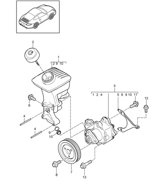 Diagram 403-003 Porsche Cayenne S V6 3.0L Hybrid 380HP Front Axle, Steering 