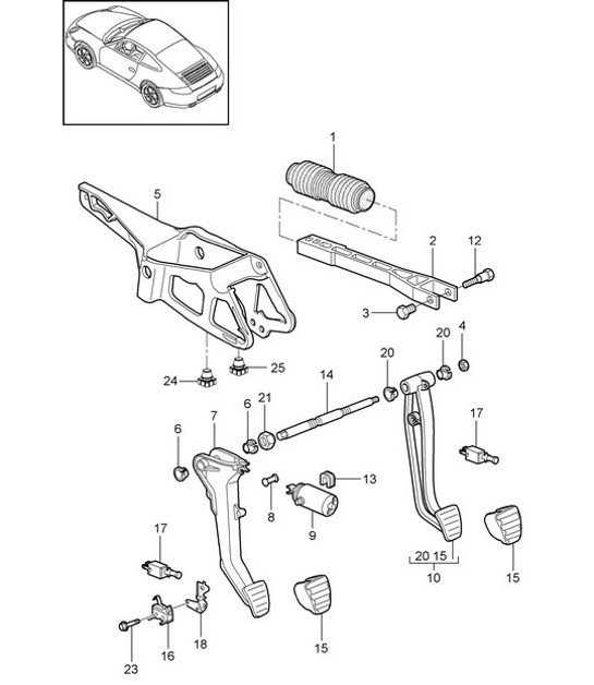 Diagram 702-000 Porsche 996 GT3 MKII 2003>> Hand Lever System, Pedal Cluster 