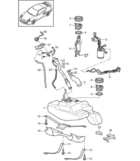 Diagram 201-002 Porsche Boxster S 718 2.5L Manual (350 Bhp) Fuel System, Exhaust System