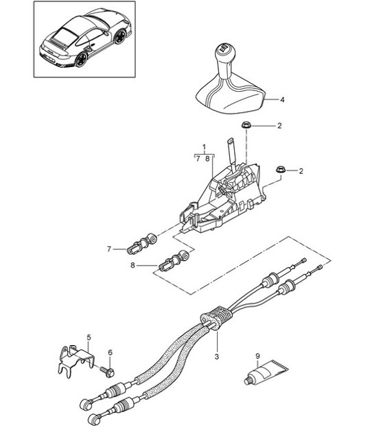 Diagram 701-000 Porsche Cayman 987C/981C (2005-2016) Hand Lever System, Pedal Cluster 