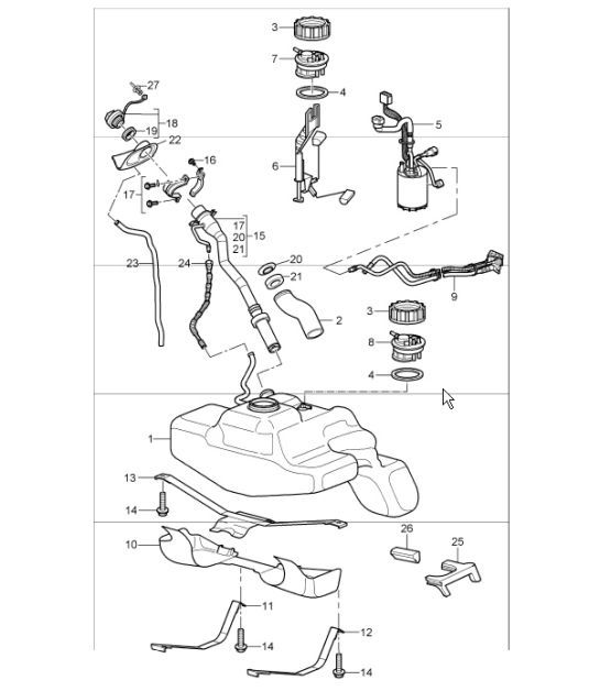 Diagram 201-00 Porsche Cayman 987C/981C (2005-2016) Fuel System, Exhaust System