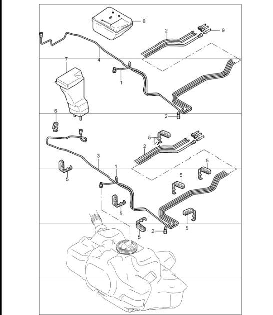 Diagram 201-05 Porsche 356B 1959-63 Fuel System, Exhaust System