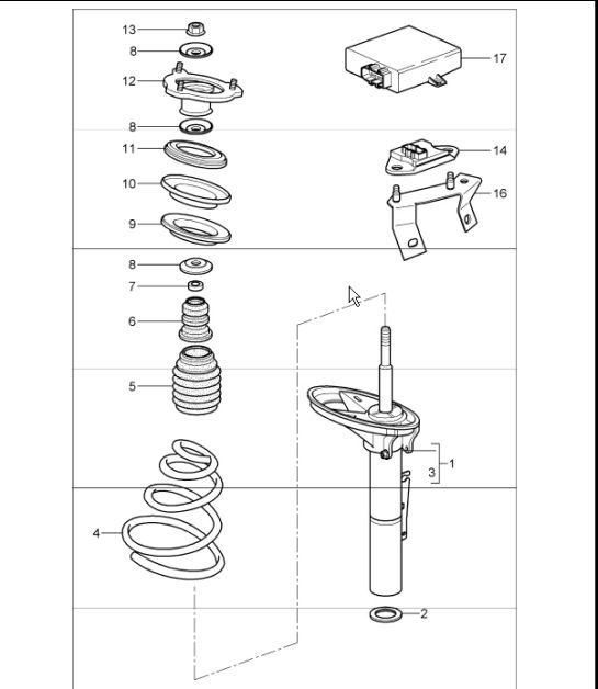 Diagram 402-00 Porsche 997 (911) MK1 2005-2008 Front Axle, Steering