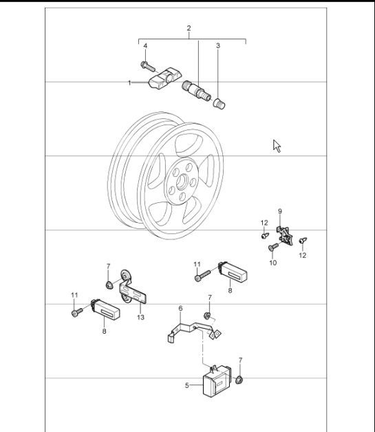 Diagram 601-05 Porsche Cayman 987C/981C (2005-2016) Wheels, Brakes