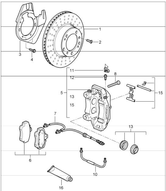 Diagram 602-01 Porsche Cayenne Turbo 4.5L 2003>> Wheels, Brakes