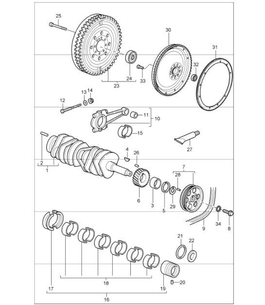 Diagram 102-00 Porsche Boxster GTS 718 4.0L PDK (400 Bhp) Motore