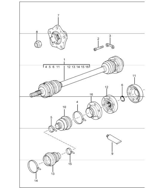 Diagram 501-05 Porsche Cayenne S V8 4.8L Petrol 400HP Rear Axle