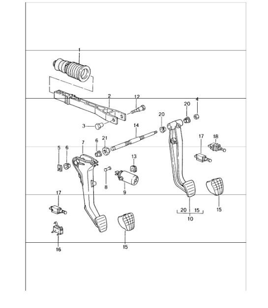 Diagram 702-00 Porsche 996 C4 3.6L 09/01-2005 Hand Lever System, Pedal Cluster 