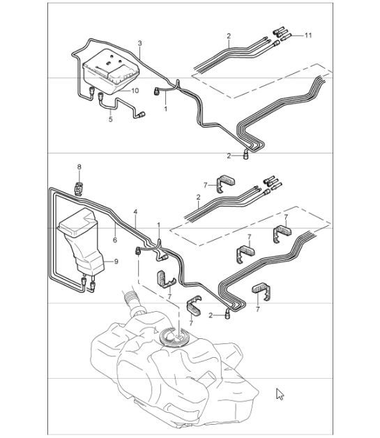 Diagram 201-05 Porsche Cayenne S 4.5L V8 2003>> Fuel System, Exhaust System