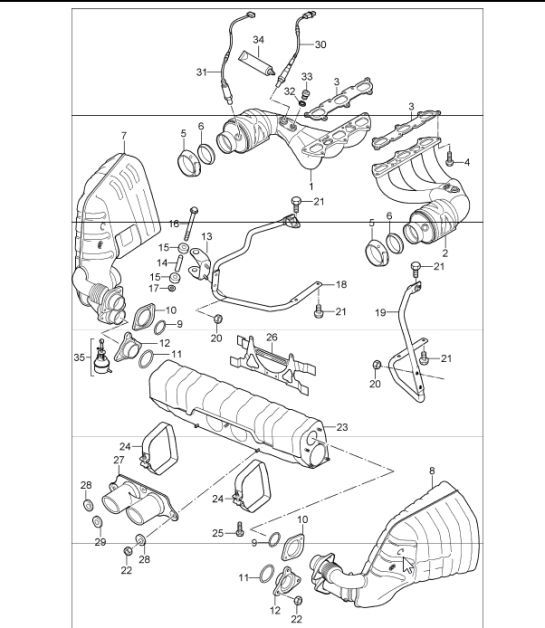 Diagram 202-01 Porsche 997 MKII 卡雷拉 C4 3.6L 2009>> 燃油系统、排气系统