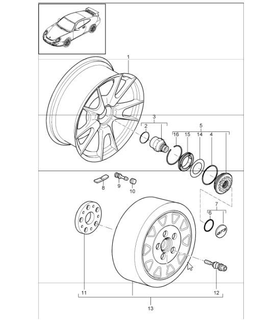 Diagram 601-01 Porsche Cayenne 9PA1 (957) 2007-2010 Wheels, Brakes