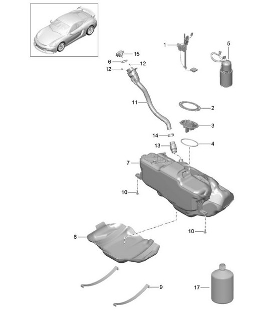 Diagram 201-000 Porsche Cayenne Turbo / Turbo S 4.8L 2007>> Fuel System, Exhaust System