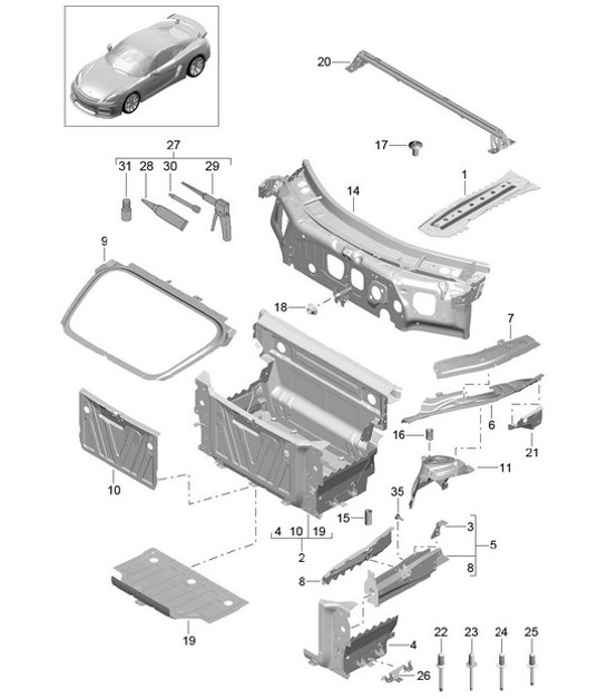 Diagram 801-010 Porsche Boxster GTS 718 4.0L PDK (400 Bhp) Body