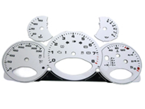 Instrumentengesichtssatz, Silber. Porsche 997.2 PDK - km/h - 330 MPH - 9764121001PDK - F97 641 210 01TIP, F9764121001TIP