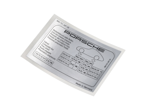 Sticker Tyre Pressure. Porsche 993 Turbo - 99370128725