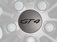 Wheel caps with 'GT4' logo in Platinum (satin-gloss) for Porsche Cayman GT4 - 00004460719