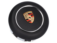 Steering wheel airbag unit, Black Leather. Porsche 982 Boxster Spyder / 981 Cayman GT4 / 991.2 Carrera / 991.2 Turbo / 991 GT3 - 9P1880201JA34, 9P1880201ANA34, 9P1880201RA34, 9P1880201ABA34, 9P1880201LA34