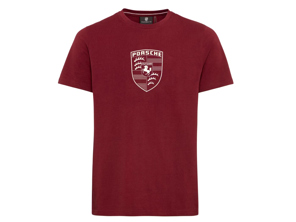 Camiseta con el escudo de Porsche, rojo burdeos – Colección Essential - WAP671