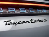 Rear badge TAYCAN TURBO S, in Black (high-gloss). Porsche Taycan Turbo / Turbo S - 9J104480008041, 9J104480008