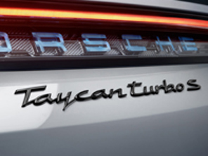 Rear badge TAYCAN TURBO S, in Black (high-gloss). Porsche Taycan Turbo / Turbo S - 9J104480008041, 9J104480008